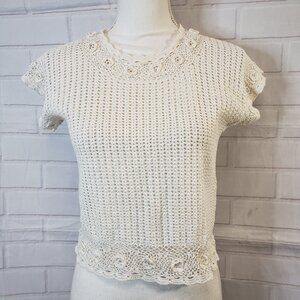 Sweet Dainty Vintage Tramo Switzerland White Crochet Cropped Top women S small